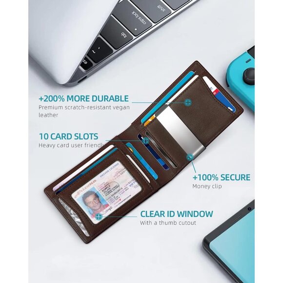 Men's Wallets Airtag Holder Slim Rfid Leather with Gift Box - Picture 3 of 8